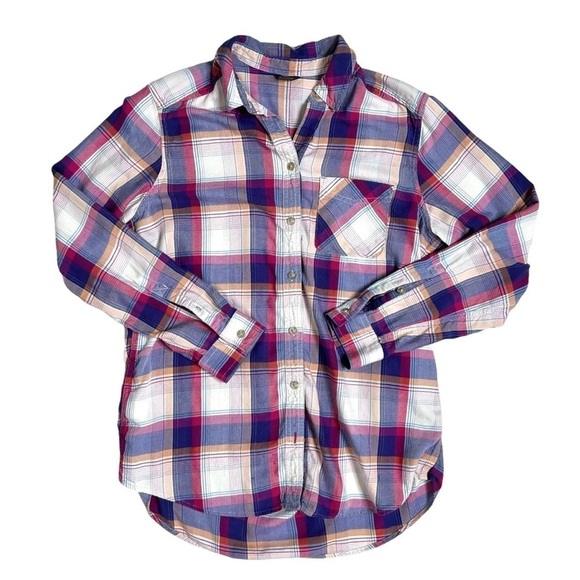 Eddie Bauer Rustic Plaid Pink Purple Orange Cozy Plaid Flannel Shirt Size Medium - Picture 10 of 13
